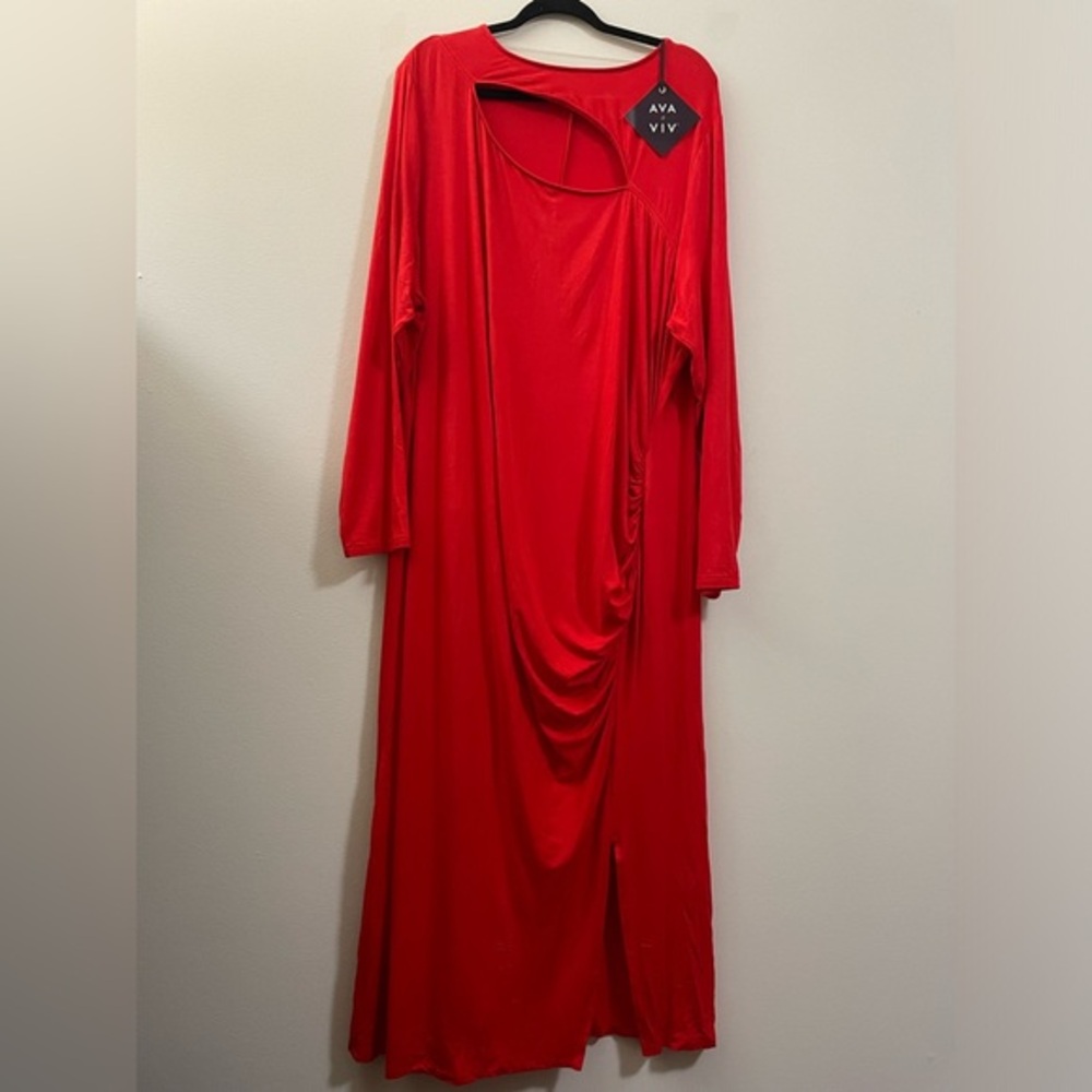 NWT‎ Ava & Viv Red Ruched Cutout Maxi Dress - 3X